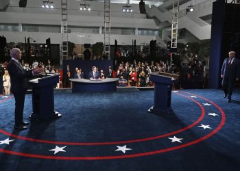 Entrada de Donald Trump al primer debate presidencial con Joe Biden. Foto: Oliver Douliery /AP.