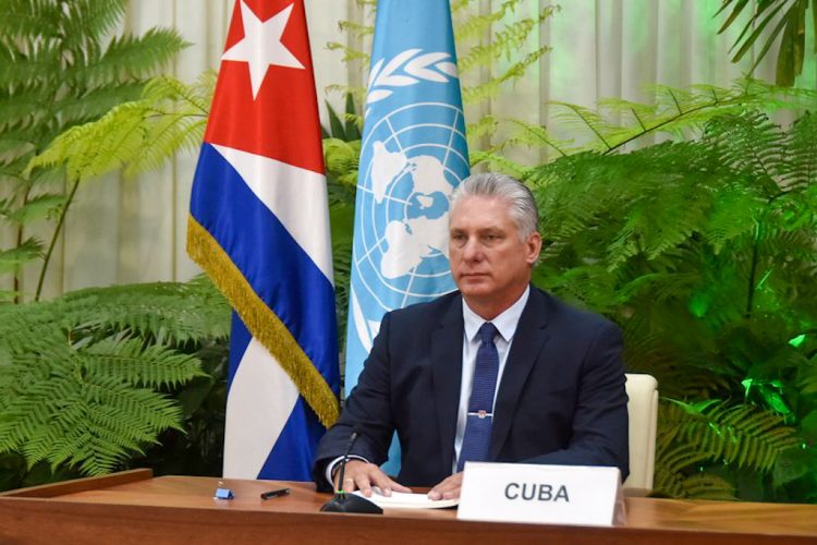 Imagen de archivo de Miguel Díaz-Canel, durante una intervención ante la asamblea virtual de la ONU. Foto: presidencia.gob.cu / Archivo.