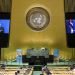 Rodríguez Parrilla, en las pantallas, mientras habla en la Asamblea General de las Naciones Unidas, en Nueva York, Estados Unidos. Ante la pandemia de COVID-19, la 75ª Asamblea General de las Naciones Unidas se realiza de forma virtual. Foto: Manuel Elias / Foto ONU / EFE / EPA.