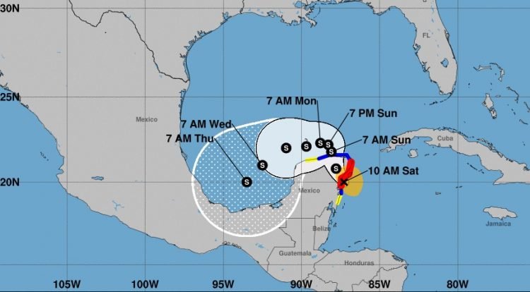 Cono de trayectoria de la tormenta tropical Ganma. Infografía: nhc.noaa.gov/Twitter.