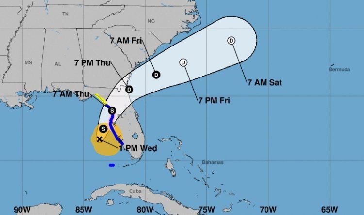 Cono de la posible trayectoria de tormenta tropical Eta, según los pronósticos meteorológicos del miércoles 11 de noviembre de 2020 a las 1:00 PM (hora de Cuba). Infografía: nhc.noaa.gov