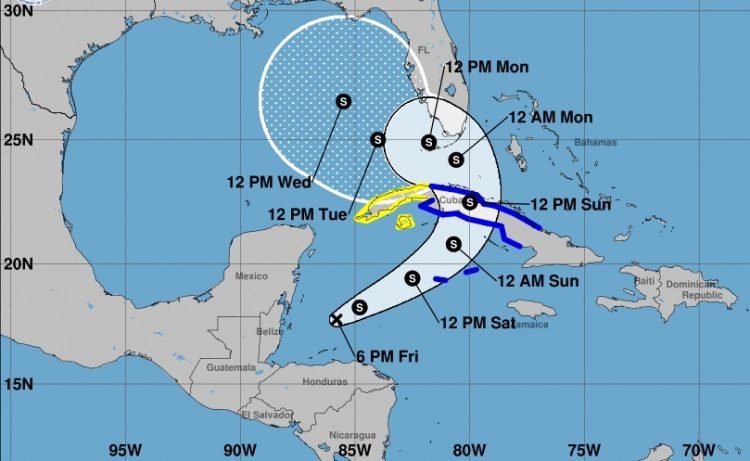 Cono de la posible trayectoria de depresión tropical Eta, según los pronósticos meteorológicos del viernes 6 de noviembre de 2020 a las 6:00 PM (hora de Cuba). Infografía: nhc.noaa.gov