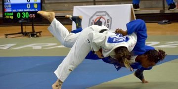 Combate de la final por equipos mixtos, del Campeonato Panamericano de Judo, celebrada el 22 de noviembre de 2020 en Guadalajara, México. Foto: @codejalisco / Twitter.