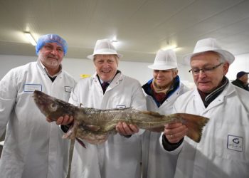 Boris Johnson haciendo campaña en el mercado de pescado de Grimsby, en 2019. Foto: IP.