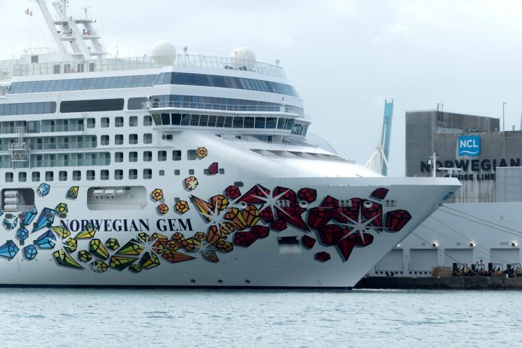 Vista de la decoración de estribor del crucero Norwegian Gem, de la compañía Norwegian Cruise, atracado el 19 de marzo de 2021 en la Bahía de Miami, Florida (EE. UU). Foto: Giorgio Viera/EFE/Archivo