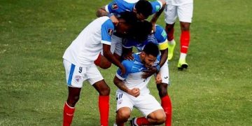 Futbolistas cubanos celebran gol del delantero Onel Hernández en las eliminatorias mundialistas a Catar 2022. Foto: Concacaf / ACN / Archivo.