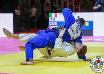 El cubano Polanco en su pelea ante el Italiano Manuel Lombardo, en el Campeonato Mundial de Budapest, Hungría. Foto: IJF vía Jit.