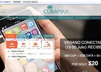 Imagen de la página web de la agencia de viajes Cubamax Travel, con sede en Miami.