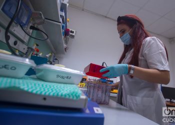 Una trabajadora del Laboratorio Antidoping de La Habana en plena labor. Foto: Otmaro Rodríguez.