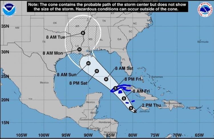 Cono de la posible trayectoria de la depresión tropical No.9 de la actual temporada ciclónica. Infografía: NOAA NWS National Hurricane Center / Facebook.