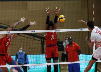 Acción de juego del partido entre Cuba y Baréin, ganado por los cubanos, en el Campeonato Mundial Sub-21 de voleibol masculino. Foto: FIVB vía Jit.