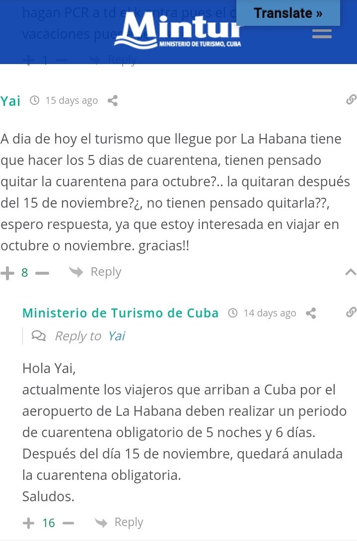 Captura de pantalla del sitio del Ministerio de Turismo de Cuba.