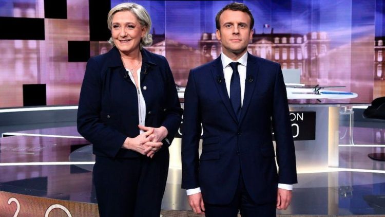 Los contendientes en las elecciones francesas del domingo: Le Pen y Macron. Foto: BBC.