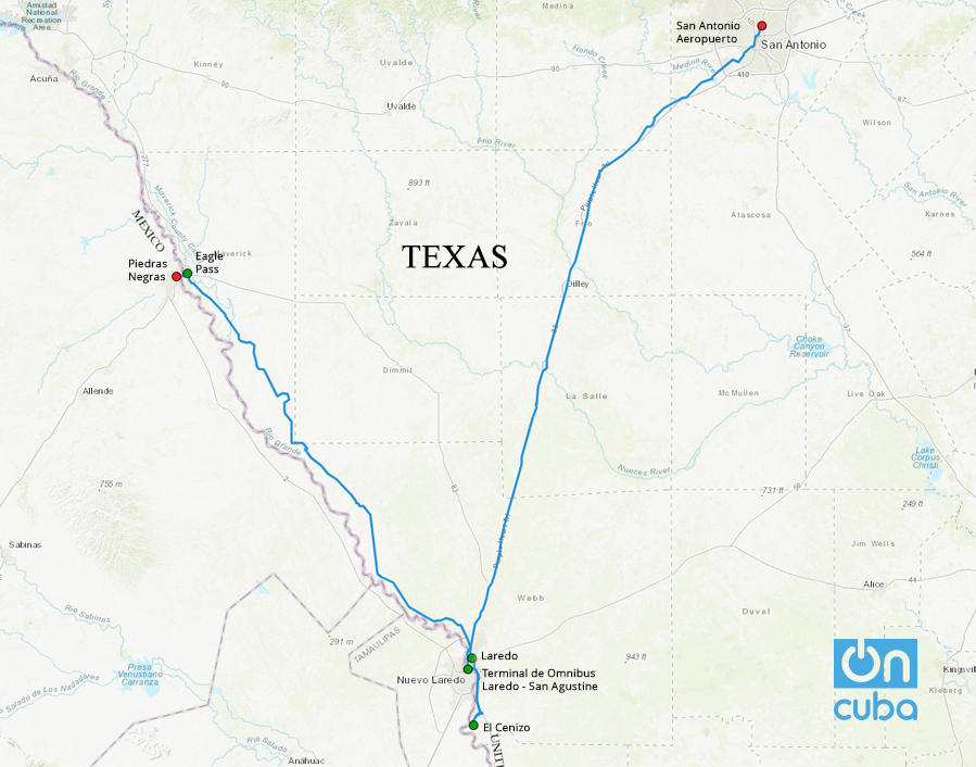 Recorrido de nuestra testimoniante por diferentes centros de detención dentro de EEUU hasta llegar al aeropuerto donde tomaría el avión para reunirse con sus familiares.