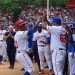 Los Alazanes de Granma celebran una de las carreras anotadas en el partido final de la 61 Serie Nacional, en el que derrotaron a los Cocodrilos de Matanzas para retener su corona de Cuba. Foto: @CMKXDigital / Twitter.