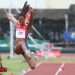 Yanisley Carrión de Cuba obtiene medalla de plata en el salto de longitud del atletismo en el estadio de Gosier, en los I Juegos del Caribe, en la ciudad de Basse-Terre, capital de Guadalupe, el primero de julio de 2022. Foto: Roberto Morejón/JIT.