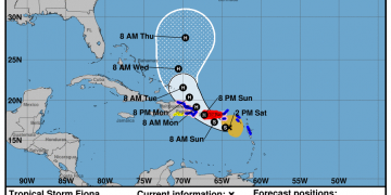 Cono de probabilidades de la tormenta tropical Fiona. Gráfico: National Hurricane Center.