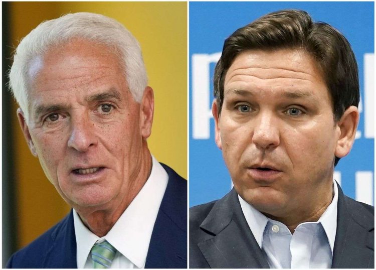 El gobernador Ron DeSantis a la derecha, y el contendiente Charlie Crist, a la izquierda. | Montaje AP