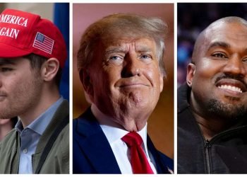 Nick Fuentes, Donald Trump y Kane West. Foto: CNN.