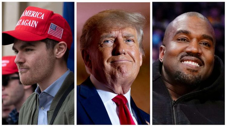 Nick Fuentes, Donald Trump y Kane West. Foto: CNN.