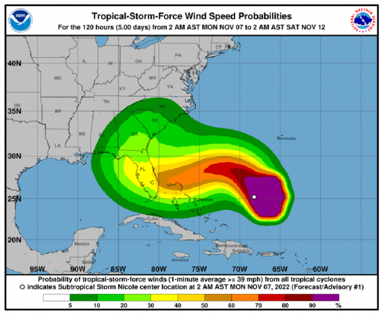 El Centro de Pronósticos del Instituto de Meteorología de Cuba (Insmet) también emitió un primer aviso. Imagen: NHC.