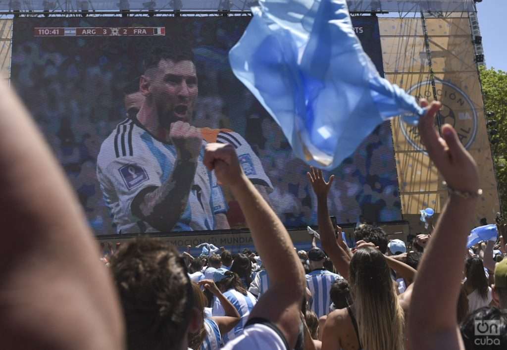 Hinchas mirando la final entre Argentina y Francia en los Bosques de Palermo. Foto: Kaloian.