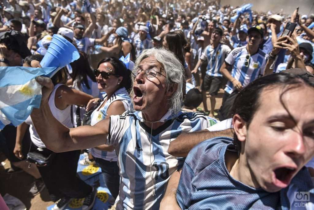 Hinchas mirando la final entre Argentina y Francia en los Bosques de Palermo. Foto: Kaloian.