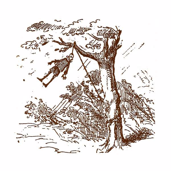 Pinocho ahorcado, ilustración de Enrico Mazzanti (1883).