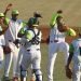 Agricultores celebra su victoria sobre Portuarios durante el sexto juego de la final de la Liga Élite del Beisbol Cubano  en el estadio Mártires de Barbados de la ciudad de Bayamo. Foto: Jit.