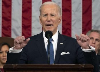 El presidente Joe Biden en su discurso del Estado de la Unión en el Capitolio, Washington, DC, el 7 de febrereo de 2023. Foto: EFE/EPA/Jacquelyn Martin.