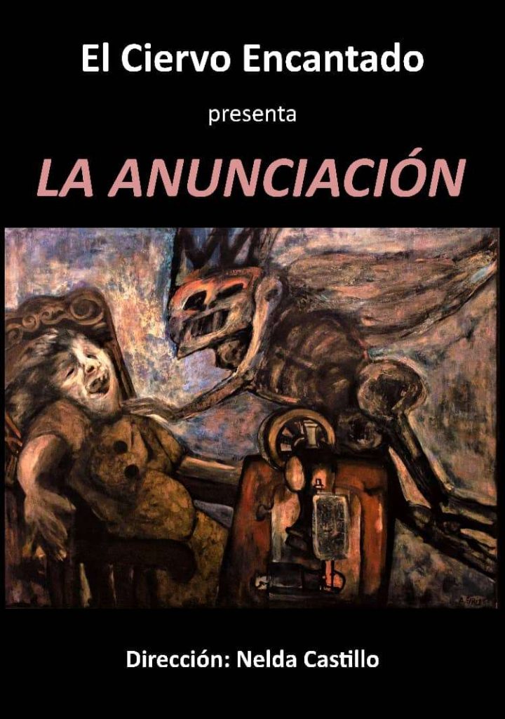 Cartel de la obra, con la pintura de Antonia Eiriz.