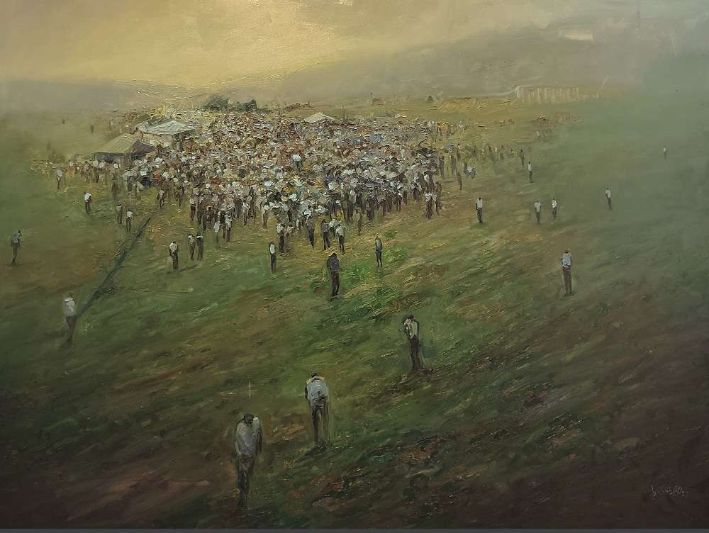 “Caprichos del horizonte”, 2022. Óleo sobre lienzo, 110 x 135 cm.
