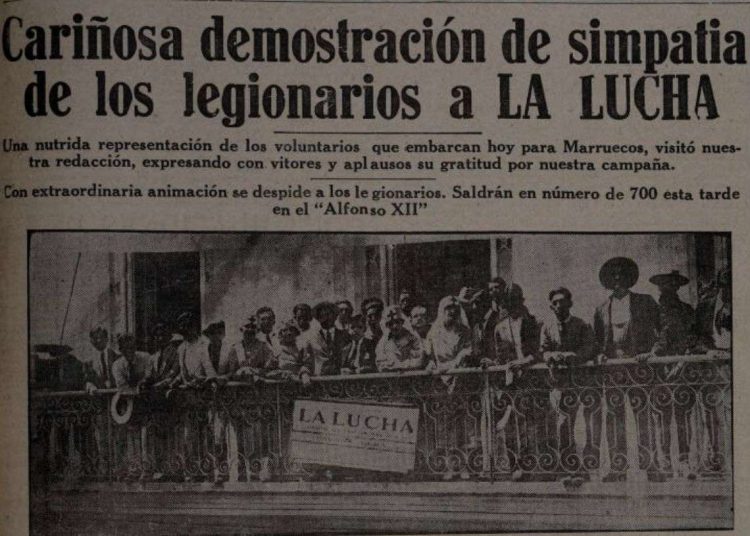 Plana de el periódico La Lucha sobre la despedida a los legionarios.