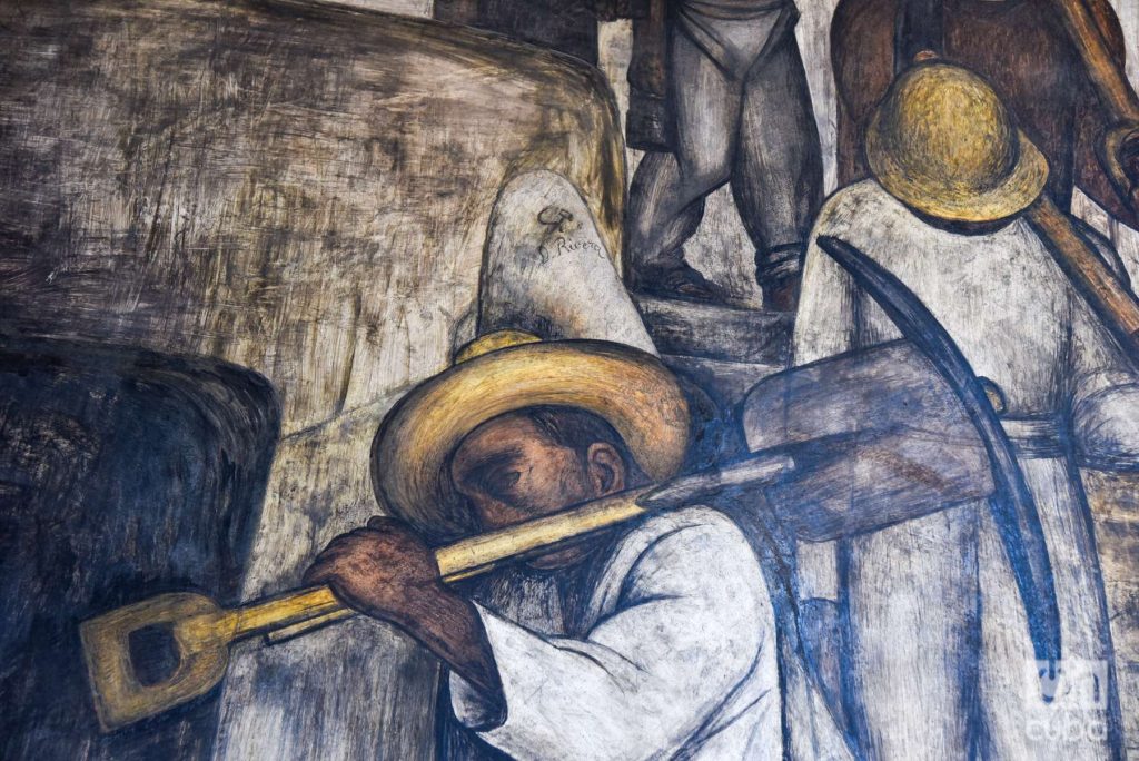 Detalle del mural “Trabajadores en la mina”. Mural de Diego Rivera en la Secretaría de Educación Pública. Foto: Kaloian.