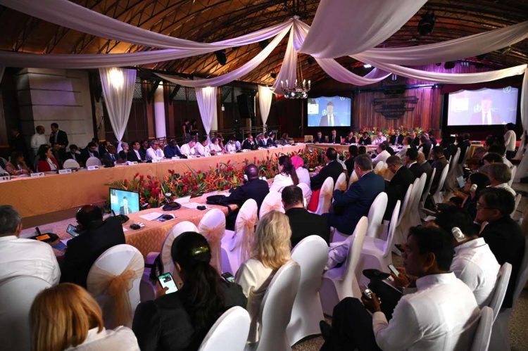 Vista general de la Inauguración de la reunión de Ministros y Altas Autoridades de Medio Ambiente, Ciencia, Tecnología e Innovación del G77+ China, en el Hotel Nacional de Cuba, en La Habana, el 4 de julio de 2923. Foto: Yamil Lage / POOL / EFE.