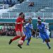 Equipo feménino cubano de futbol (uniforme azul) enfrenta a Canadá en el Campeonato Sub-20 de la Concacaf 2023. Foto: NSNews.