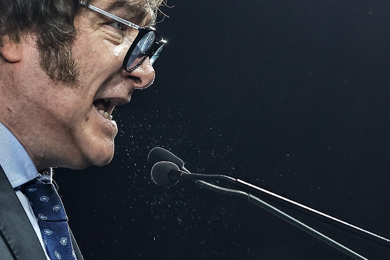 El candidato a la Presidente por el partido la Libertad Avanza, Javier Milei, habla durante su cierre de campaña, en Buenos Aires el 7 de agosto. Foto: EFE/Juan Ignacio Roncoroni.