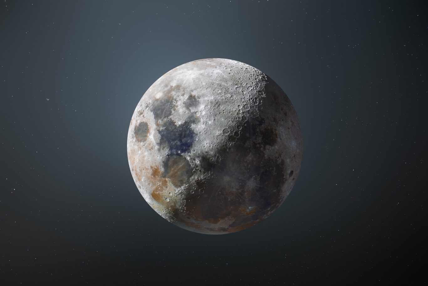 Luna en cuarto creciente. Composición a partir de una imagen de la luna en cuarto creciente combinada con una imagen de una Luna llena para completar la totalidad del disco lunar. Foto Franco Meconi.
