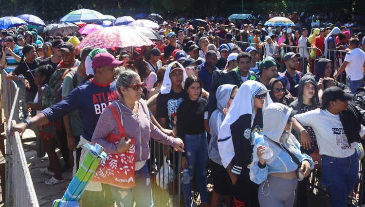 Cientos de migrantes esperan la revisión de sus documentos, en el parque ecológico de Tapachula, en el estado de Chiapas. Foto: Juan Manuel Blanco/EFE.
