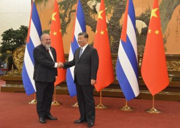 El primer ministro cubano Manuel Marrero y el presidente chino Xi Jinping, en un encuentro el pasado año en Pekín. Foto: @GobiernoCuba / Archivo.