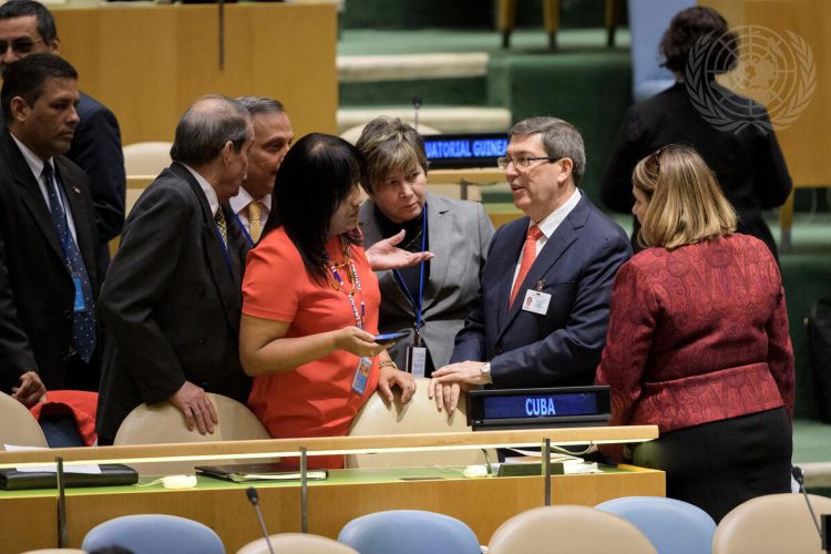 Delegación cubana durante una de las votaciones contra el embargo, en la Onu, 2018. Foto: ONU.