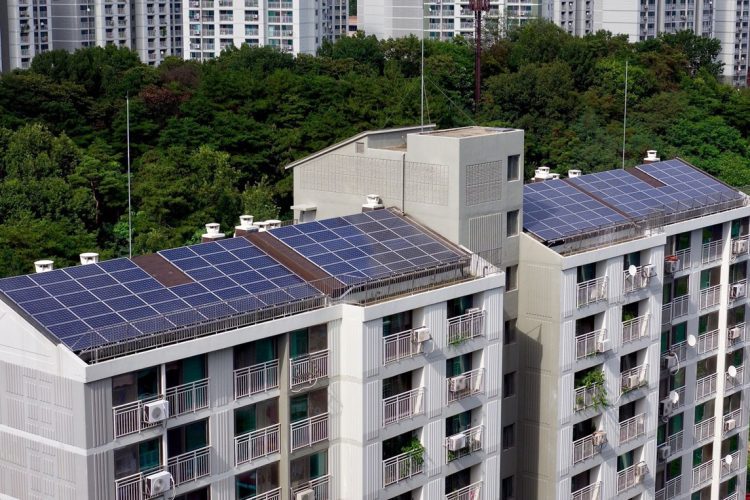 Paneles solares en edificios de Corea del Sur. Foto: iea.org