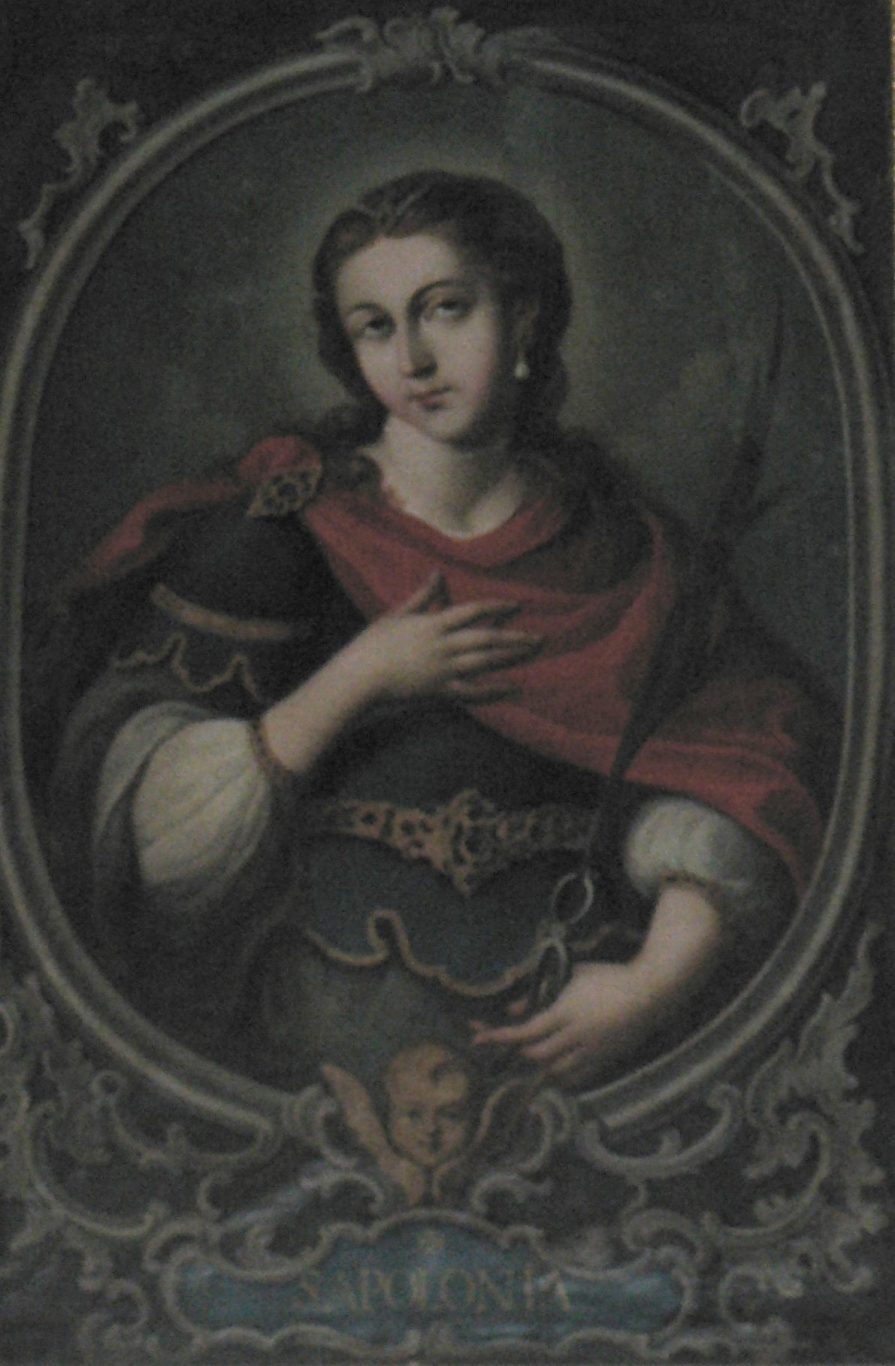 “Santa Apolonia”, segunda mitad del siglo XVIII. Óleo sobre tela. Colección de la Catedral de Santiago de Cuba.