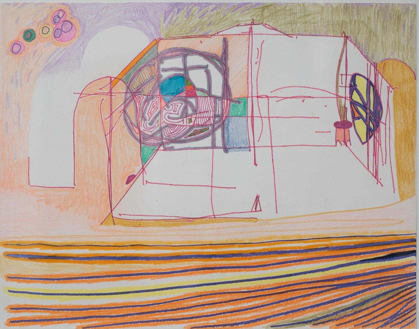 “Interior roto #2,” 2019. Drawing on cardboard, 27.5 x 35 cm.