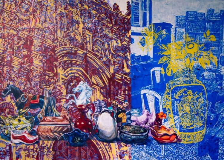 Omar Tirado. “Santuario doméstico”, 2024. Acrílico sobre lienzo, 120 x 190 cm. (Detalle).