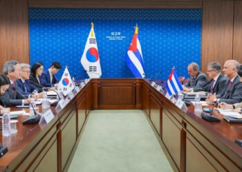 El director general de Asuntos Bilaterales de la Cancillería cubana reunido con el viceministro para Asuntos Políticos del Ministerio de Exteriores surcoreano. Foto: @cmphcuba