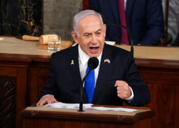 El primer ministro de Israel, Benjamin Netanyahu, pronuncia un discurso ante el Congreso de Estados Unidos, en Washington, DC, el 24 de julio de 2024. Foto: Will Oliver / EFE.