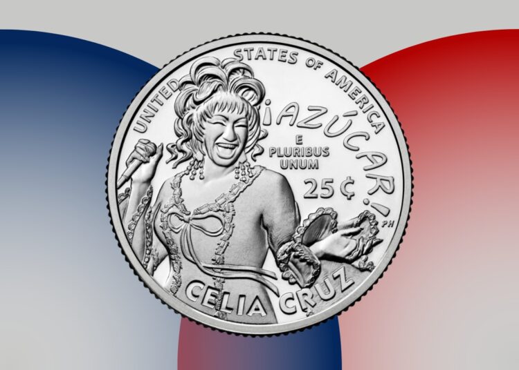 Celia Cruz inmortalizada en una moneda de 25 centavos de dólar.