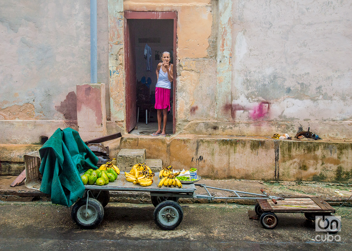 Puesto de venta ambulante de productos agrícolas durante las lluvias de la tormenta Debby en La Habana. Foto: Otmaro Rodríguez.
