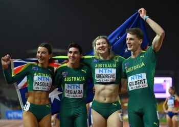 Australia dejó plusmarca para la región de Oceanía en la jornada inaugural, gracias al relevo mixto de 4x400 metros, que detuvo los cronómetros en 3:19.27 minutos. Foto: @WorldAthletics